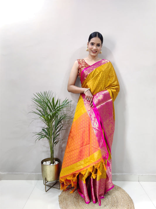 Mustard Colour Cotton Silk Saree For Women's