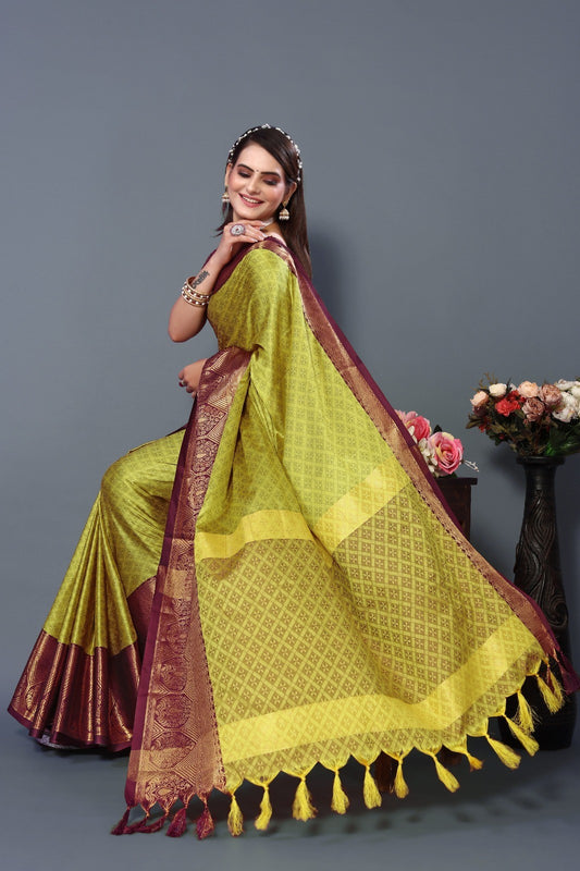 Lemon Brown Colour Cotton Silk Saree For Women's
