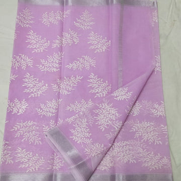 Light Purple colour Kota doria embroidery saree