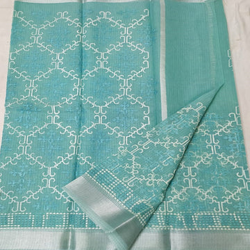 Light blue color Kota doria embroidery saree