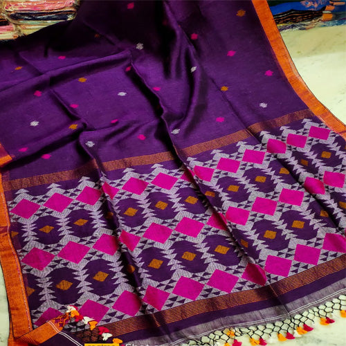 Purple color linen Jamdani saree
