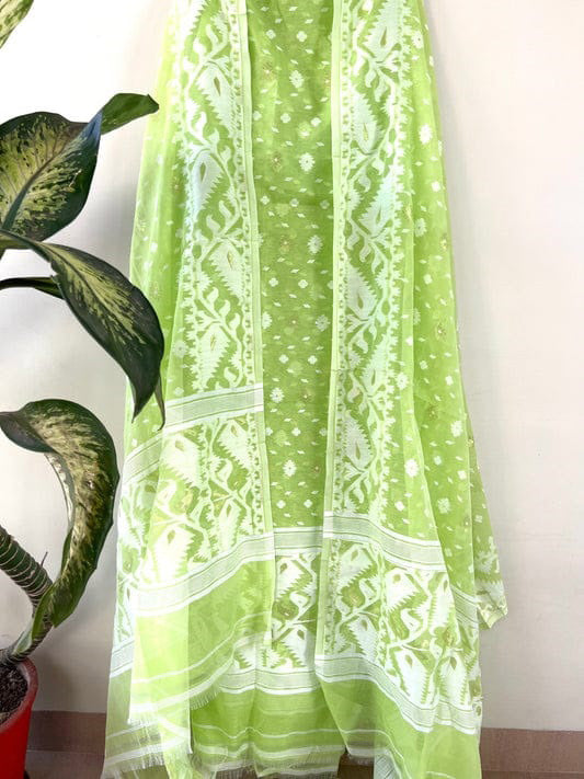 Pista green Color Cotton Jamdani Suit Set
