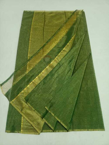 Olive green color cotton silk zari width saree