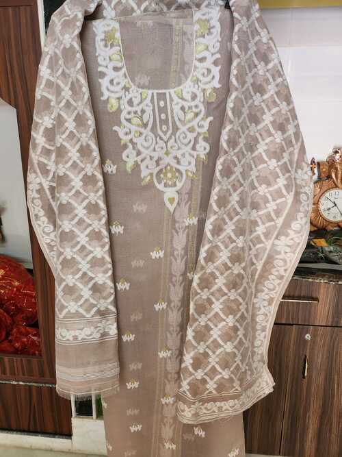 Light brown Color Cotton Dhakai Jamdani Suit Set