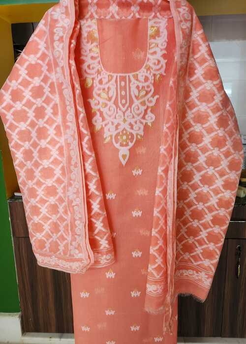 Orange Color Cotton Dhakai Jamdani Suit Set