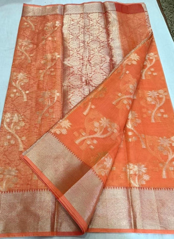 Peach with all over Zari and large Border