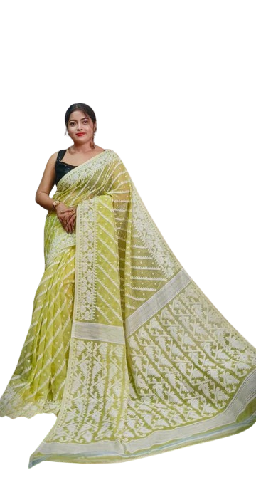 Pista green & White color Jamdani