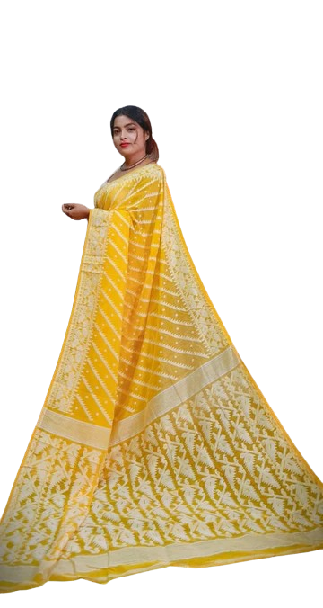 Yellow & White color Jamdani