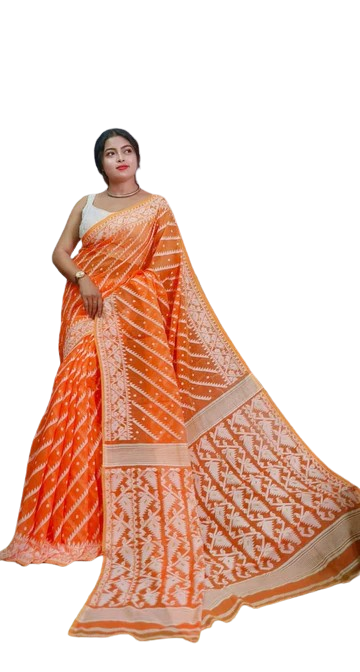 Orange & White colour Jamdani