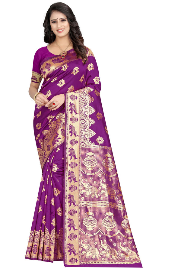 Elegant Wine Floral Woven Silk Saree – 5.5m Ethnic Saree with Matching Blouse Piece for Weddings, Parties, and Festive Occasions