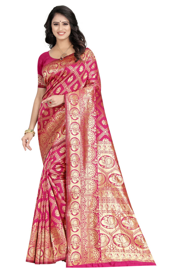 Elegant Gajri Floral Woven Silk Saree – 5.5m Saree with Matching 0.8m Blouse Piece | Perfect Ethnic Wear for Weddings & Festive Occasions