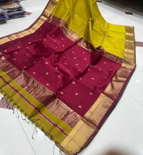 Mustard yellow & maroon color beautiful gold zari design border