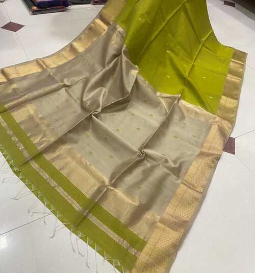 Parrot green & cream color beautiful gold zari design border