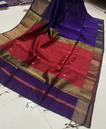 Royal blue & red color beautiful gold zari design border