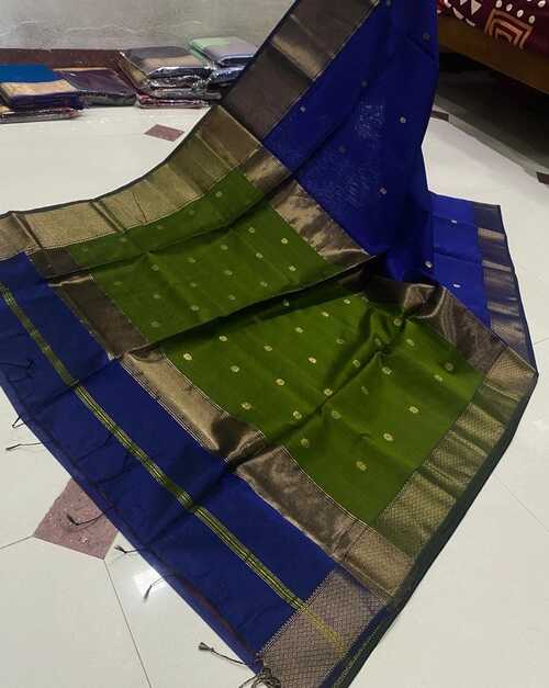 Royal blue & green color beautiful gold zari design border