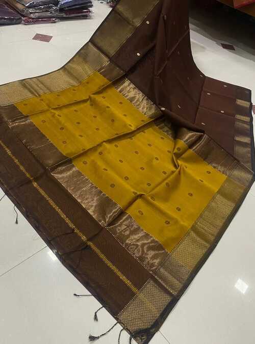 Coffee & mustard color beautiful gold zari design border