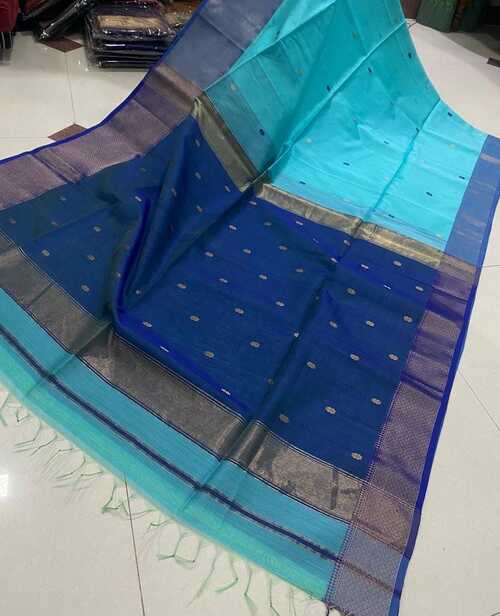 Sky blue & royal blue color beautiful gold zari design border