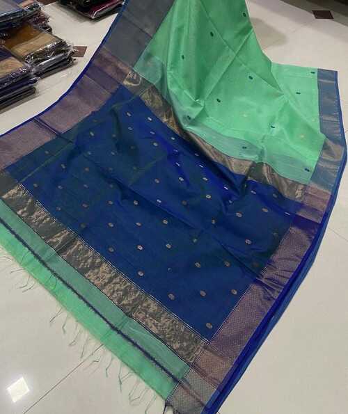 Sea green & royal blue color beautiful gold zari design border