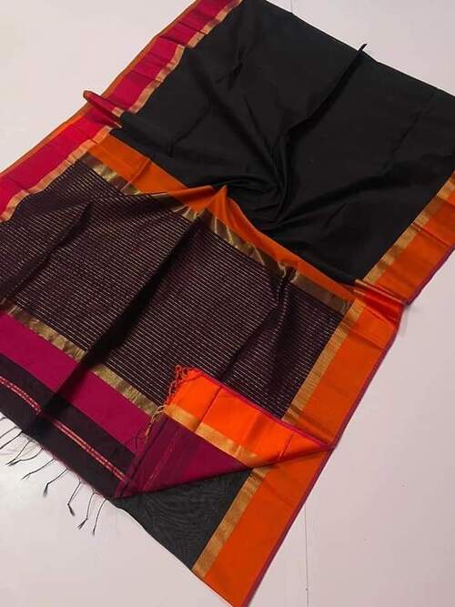 Black color with Ganga jamuna resham shotten & gold zari design border saree