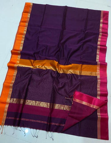 Purple color with Ganga jamuna resham shotten & gold zari design border saree