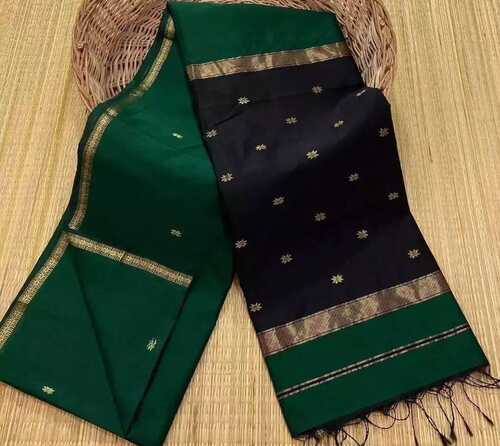 Bottle green with black color small gold zari star border saree