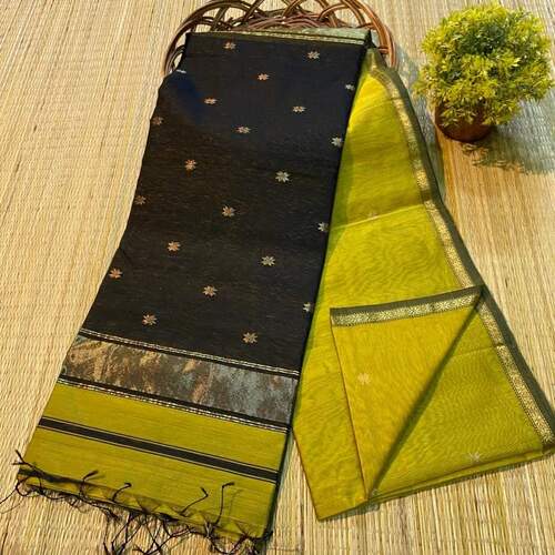 Neon with black color small gold zari star border saree