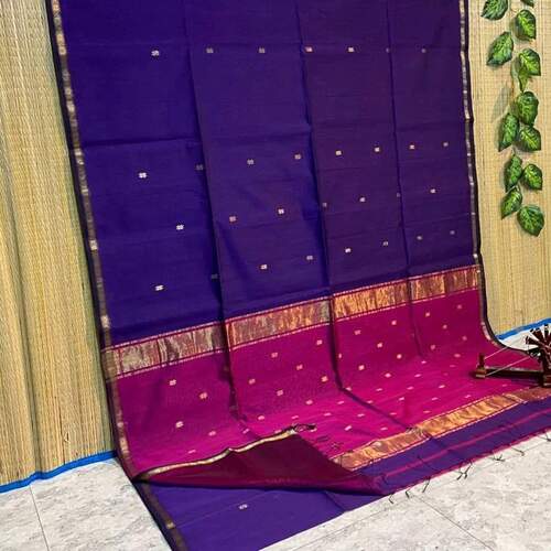 Navy blue with magenta color small gold zari star border saree