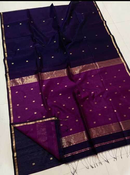 Dark blue with purple color small gold zari star border saree