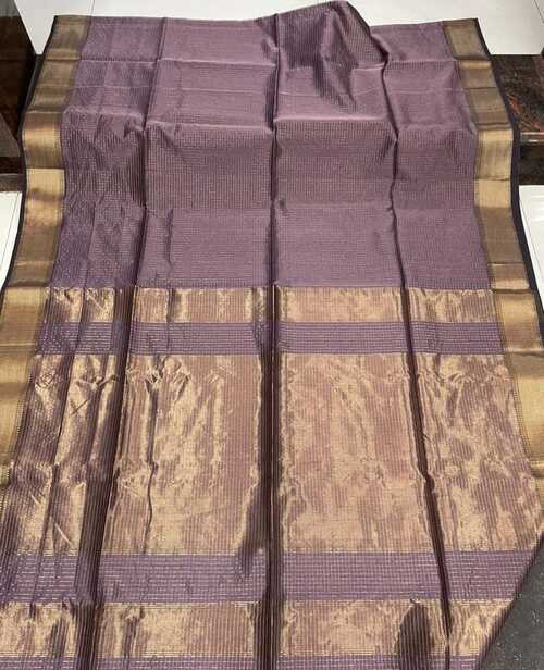 Deep Violet Maheshwari Cotton Silk Saree with Golden Zari Checks | Handwoven Ethnic Saree for Women | Perfect for Festive & Wedding Occasions with Matching Blouse