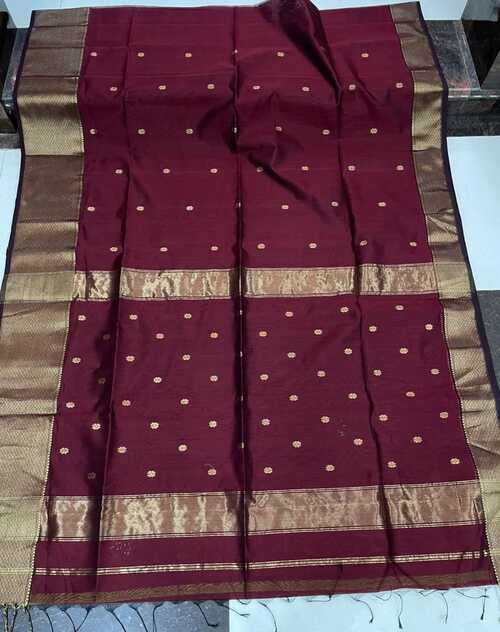 Maroon Maheshwari Saree with Buti Work | Handwoven Cotton Silk