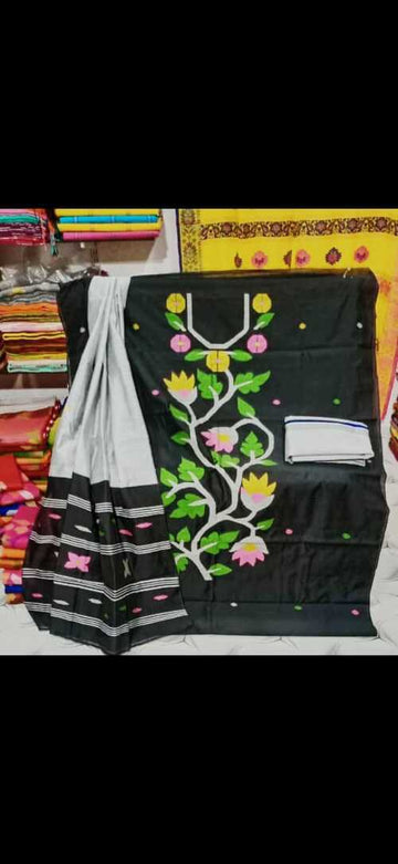 Black Color Cotton Silk Dhakai Jamdani Suit Set