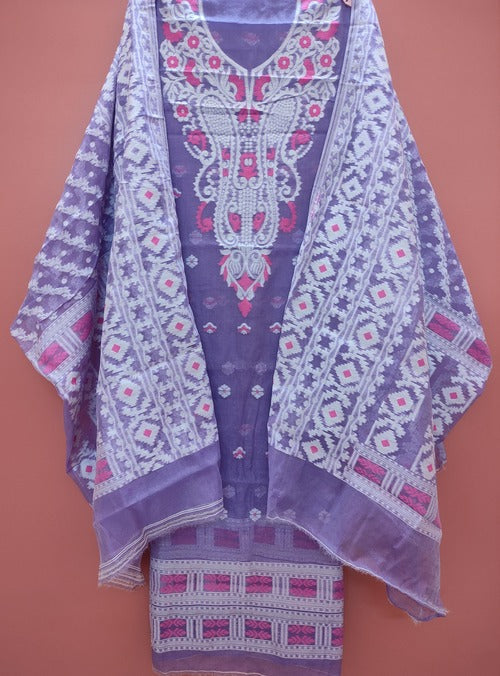 Purple & white color jamdani 2 pcs suit