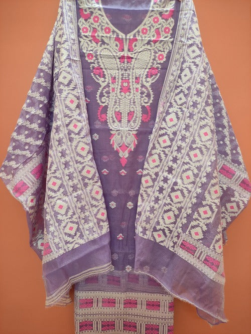 Mauve & white color jamdani 2 pcs suit