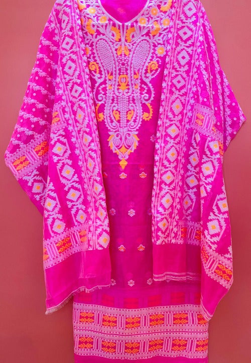 Pink & white color jamdani 2 pcs suit