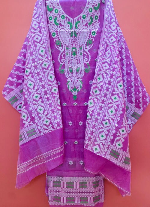 Lavender & white color jamdani 2 pcs suit