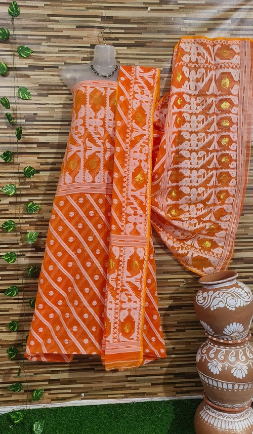 Orange & white color 2 pcs jamdani suit