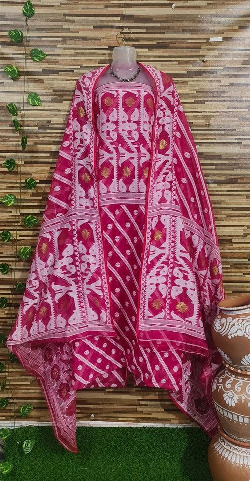 Pink & white color 2 pcs jamdani suit