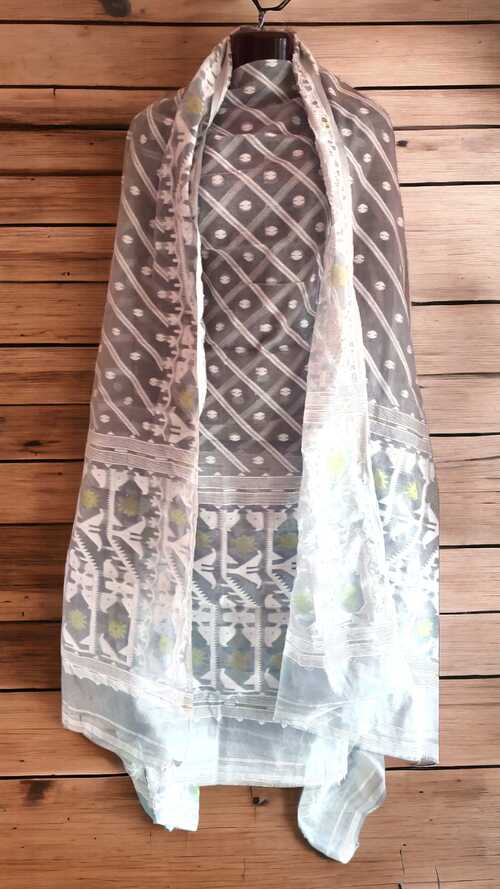 Grey & white color 2 pcs jamdani suit