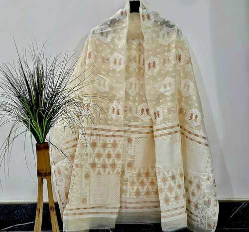 Stunning Cream Color 2-Piece Dhakai Jamdani Suit Set - Intricate Handwoven Design with Matching Dupatta for Every Occasion