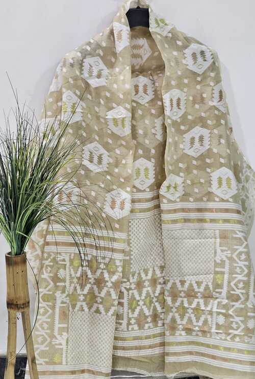 Beige color 2 pcs dhakai jamdani suit set