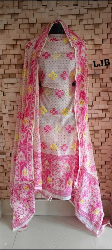 White & pink jamdani suit