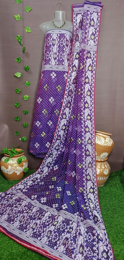 Purple & white jamdani suit