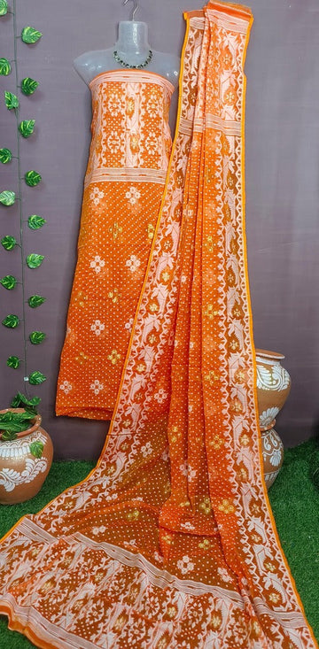 Orange & white jamdani suit