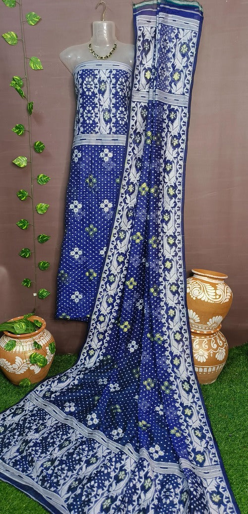 Royal blue & white jamdani suit