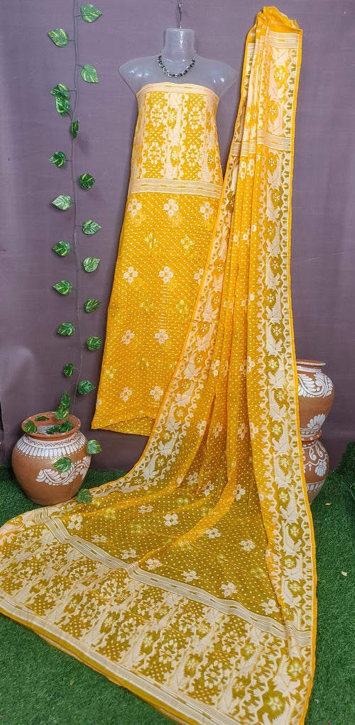 Yellow & white jamdani suit