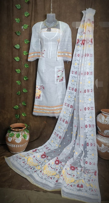 White color 2 pcs dhakai jamdani suit set