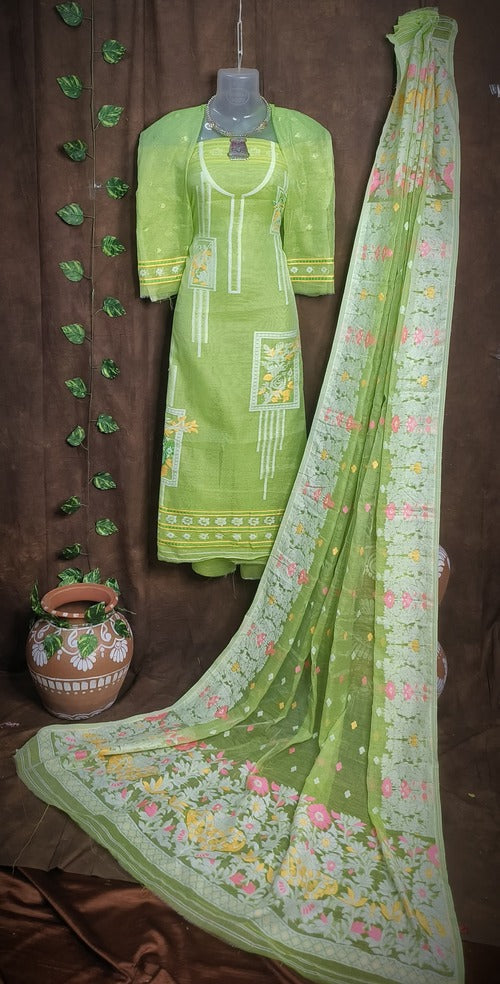 Pista green color 2 pcs dhakai jamdani suit set