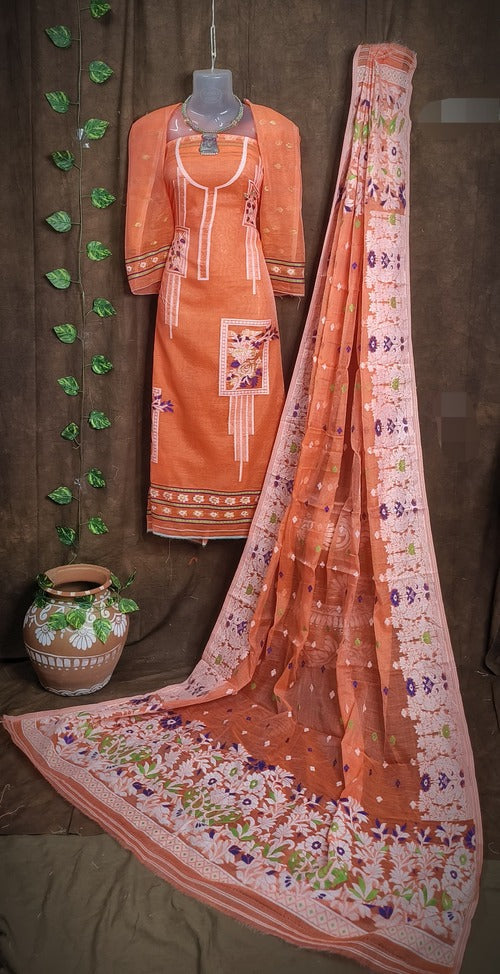 Orange color 2 pcs dhakai jamdani suit set