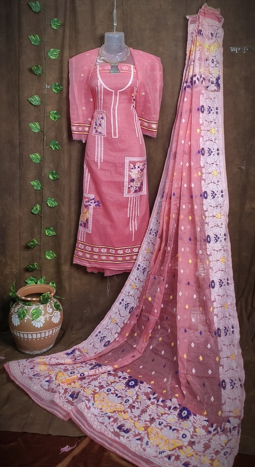 Peach color 2 pcs dhakai jamdani suit set