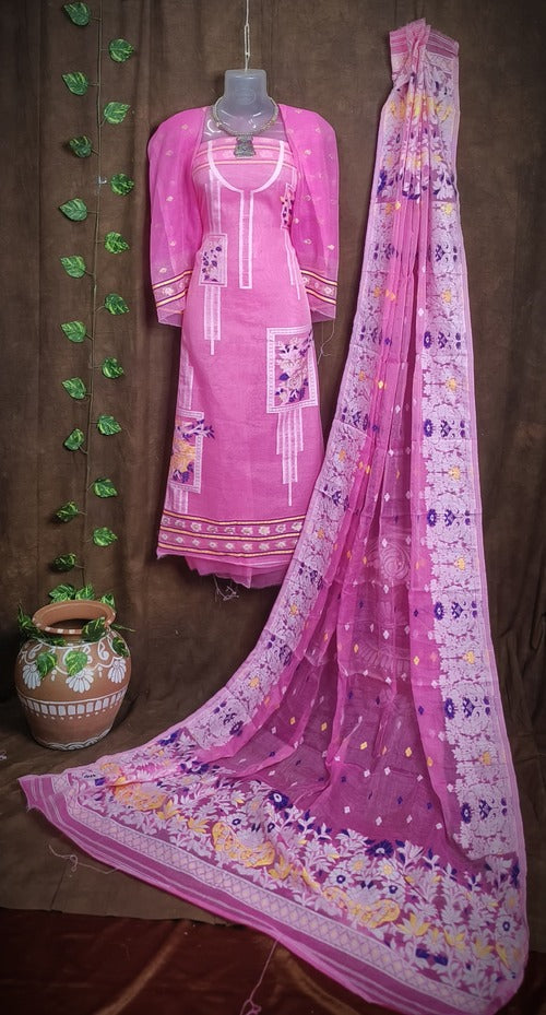 Pink color 2 pcs dhakai jamdani suit set